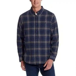 Weatherproof Vintage Brushed Flannel Button-down Long-sleeve Blue Plaid Large